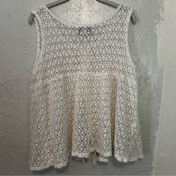 Vintage White open knit babydoll swim cover shirt size Medium - Picture 5 of 6